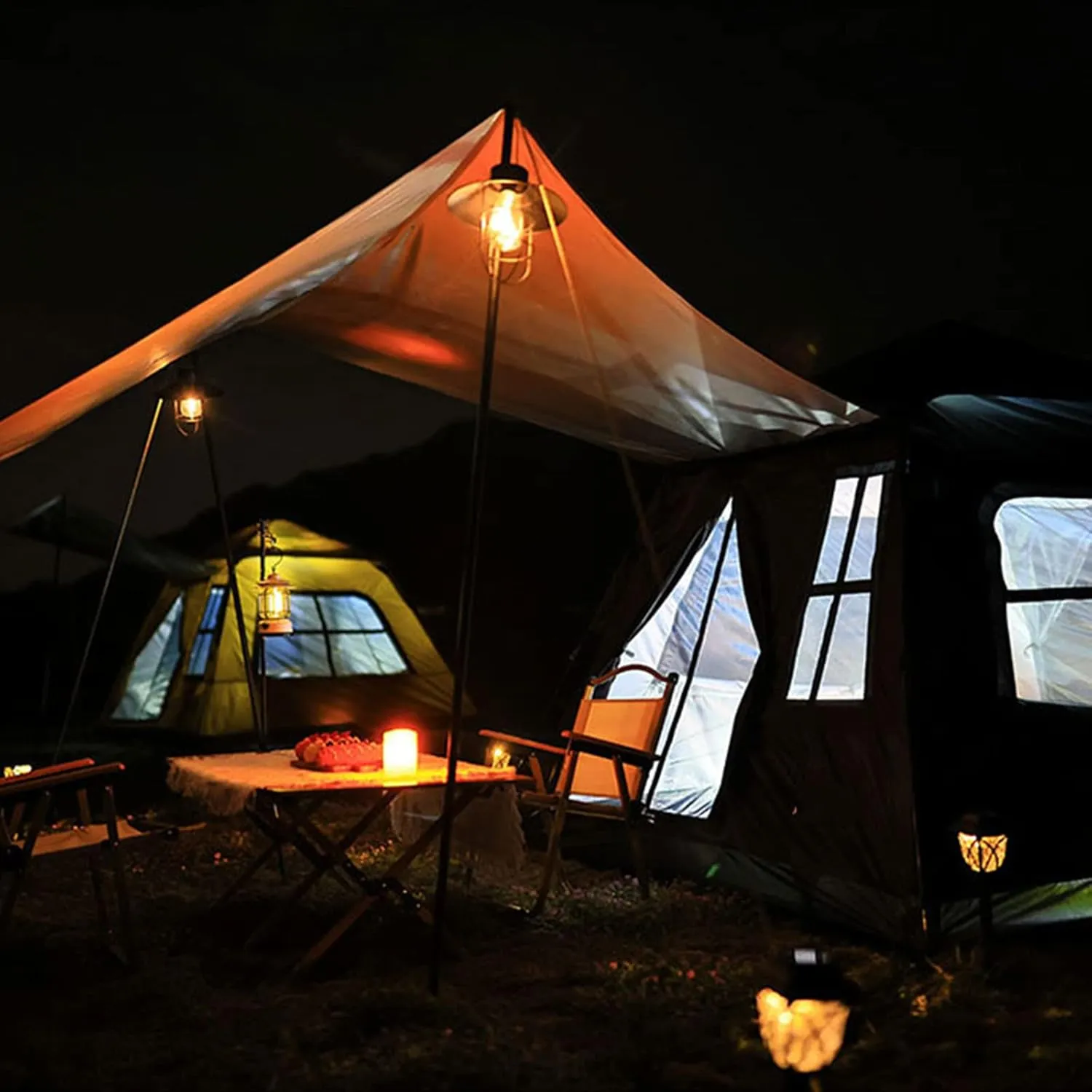 Outdoor Double Pop Up Tents for Camping, 4-Person Instant Blackout Tents for Family with Vestibule and Rainfly, 4 Season Lightweight Family Bell Tents, Easy to Assemble (White 240 * 240 * 175cm)