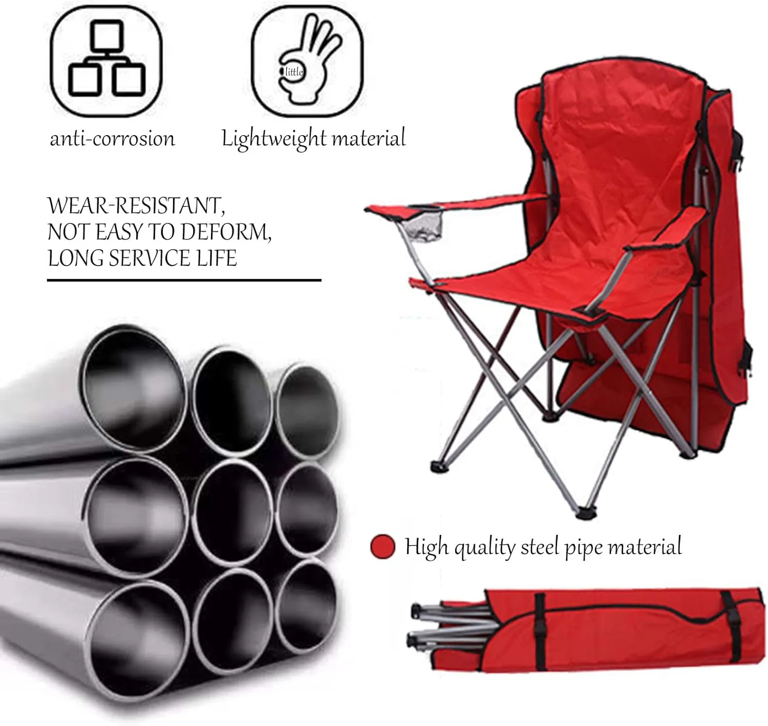Outdoor Folding Chair Camping Heavy Duty Breathable Mesh Back Armrest Lawn Chairs Portable Camping Chair, with Cup Holder and Back Belt,A,50 * 120CM (A 58 * 130CM)