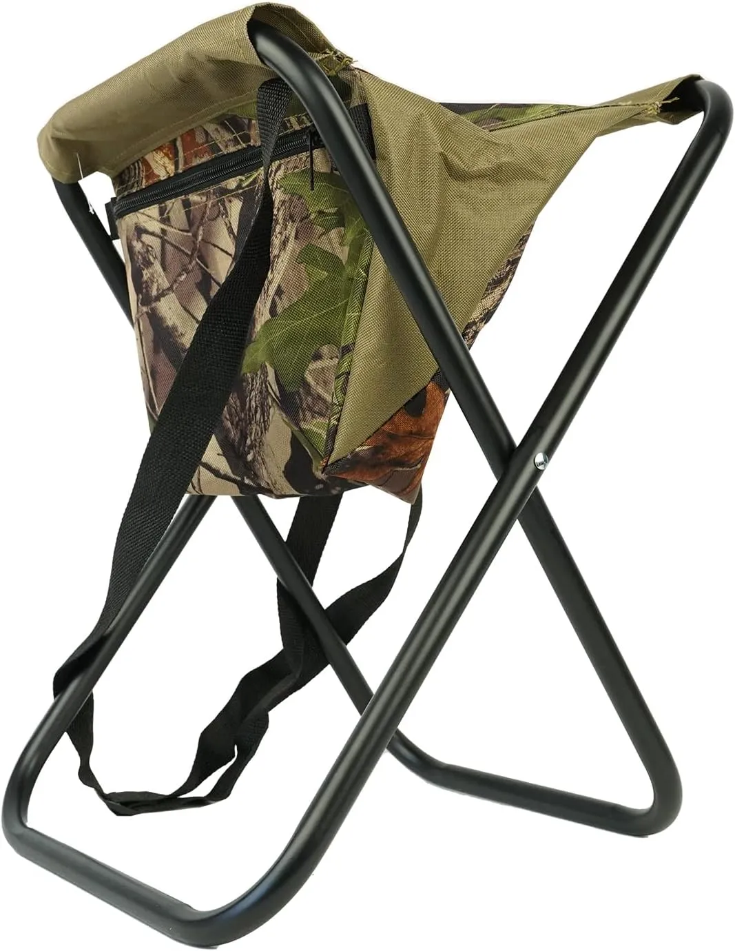 Outdoor Folding Chair - Compact and Comfortable Camping Chair with Bag. Durable Construction, Adjustable Carry Strap, Versatile for Fishing, Hunting and Hiking - Camouflage