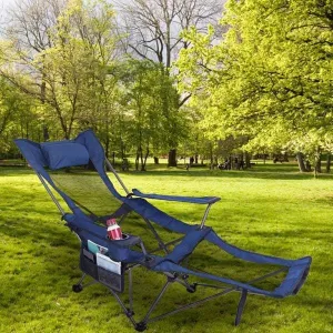 Outdoor Freestyle Rocker Camping Chair | Portable Folding Rocking Chair with Solid, Durable Armrests, Drink Holder & Comfortable Backrest — Blue