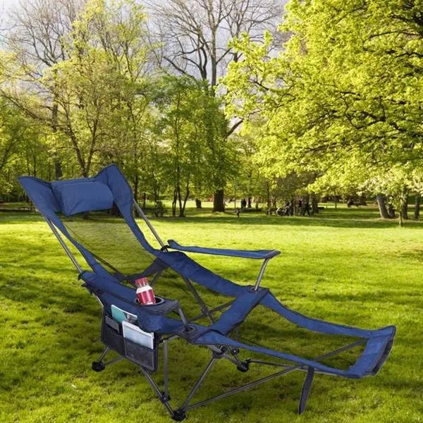 Outdoor Freestyle Rocker Camping Chair | Portable Folding Rocking Chair with Solid, Durable Armrests, Drink Holder & Comfortable Backrest — Blue