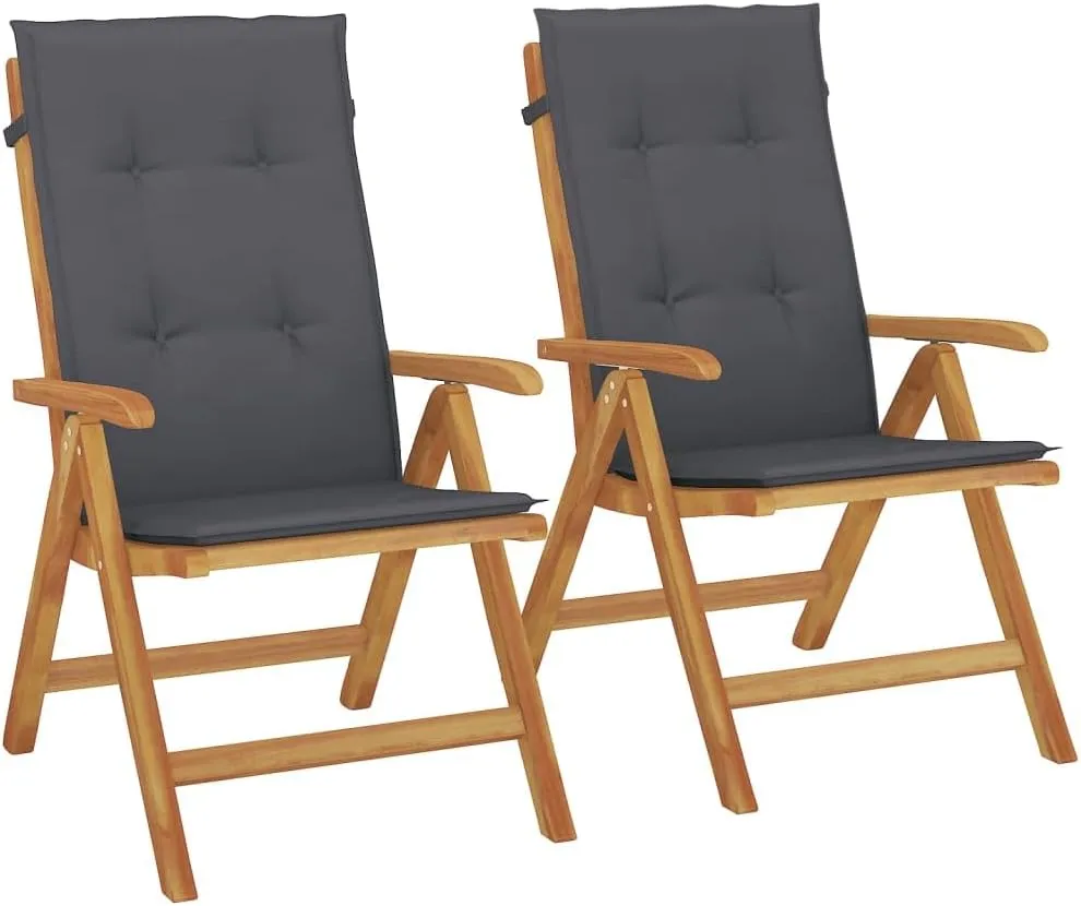 Outdoor Furniture Outdoor Chairs Front Porch Decor Reclining Patio Chairs with Cushions 2 pcs Solid Wood Teak
