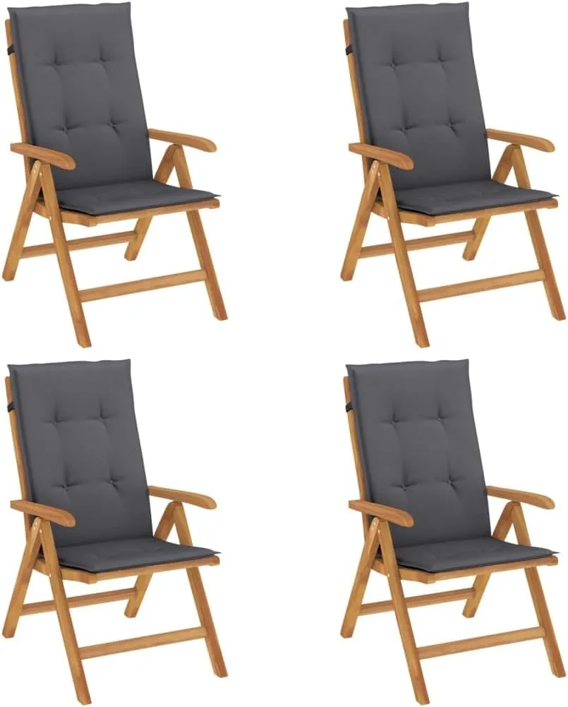 Outdoor Furniture Outdoor Chairs Front Porch Decor Reclining Patio Chairs with Cushions 4 pcs Solid Wood Teak