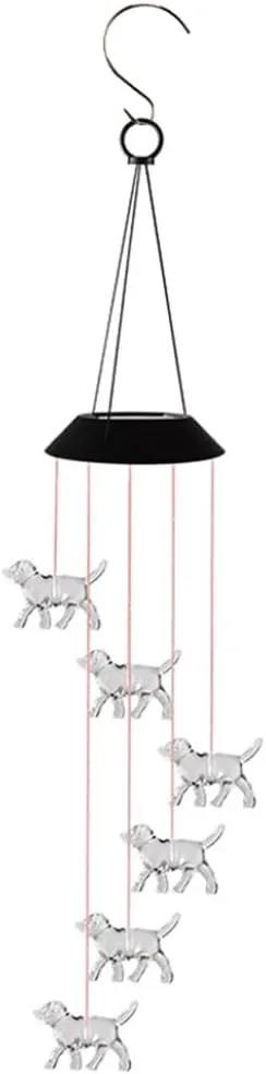 Outdoor Hanging Bell Light Solar Wind Chimes Light Color Changing Dog Hanging LED Windbell Lamp for Garden
