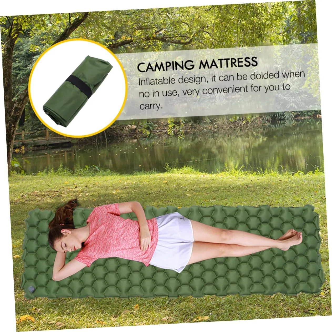 Outdoor Inflatable Sleeping Mat Camping Mattress for Backpacking and Hiking Portable Green Sleeping Pad