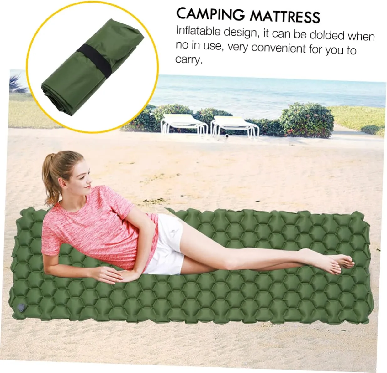 Outdoor Inflatable Sleeping Mat Camping Mattress for Backpacking and Hiking Portable Green Sleeping Pad