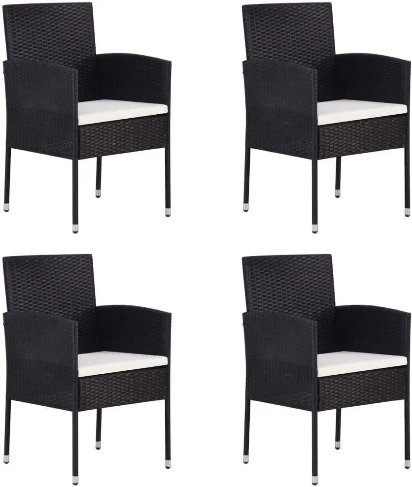 Outdoor Patio Chairs Camping Chair Lounge Chair Dining Room Chairs - Patio Chairs with Cream White Cushions 4 pcs Black Poly Rattan for Outside Terrace Beaches Garden