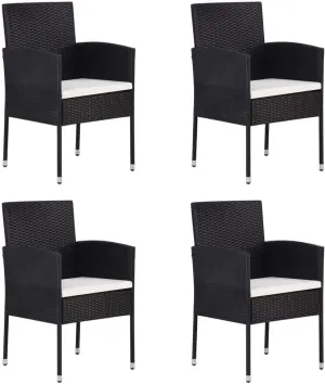 Outdoor Patio Chairs Camping Chair Lounge Chair Dining Room Chairs - Patio Chairs with Cream White Cushions 4 pcs Black Poly Rattan for Outside Terrace Beaches Garden