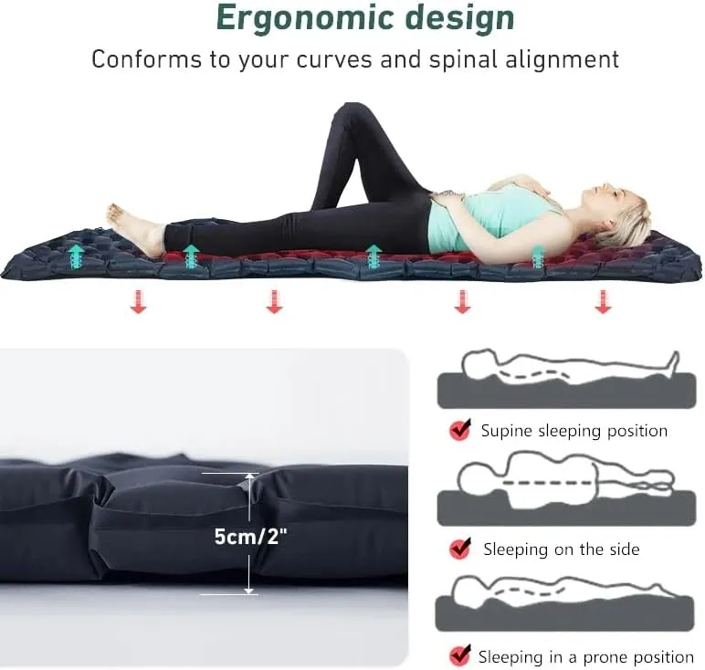 Outdoor Sleeping Pad Camping Inflatable Mattress Ultralight Air Cushion Travel Mat Folding Bed No Headrest for Travel Hiking (Orange)