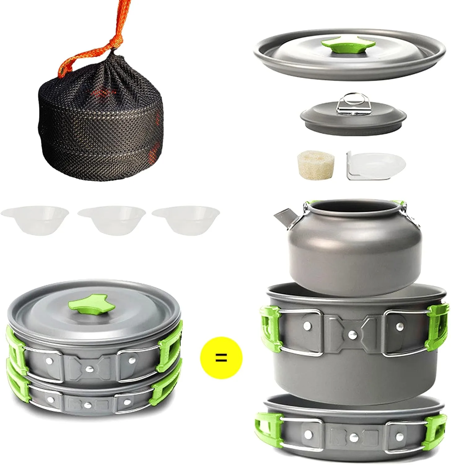 Outdoor Ultralight Camping Cookware Sundries Kit 12 Pieces of Lightweight Aluminum Pot Kit, Stackable Pots and Bowls with Storage Bags,Hiking