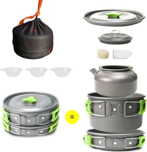 Outdoor Ultralight Camping Cookware Sundries Kit 12 Pieces of Lightweight Aluminum Pot Kit, Stackable Pots and Bowls with Storage Bags,Hiking