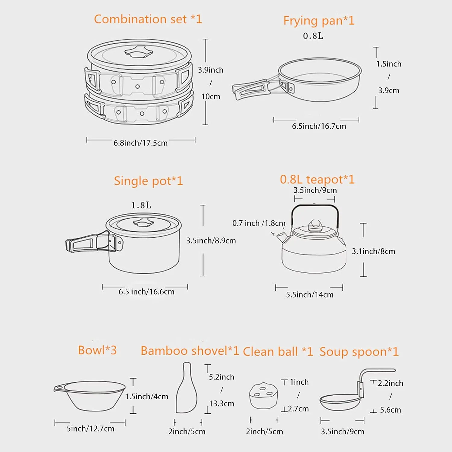 Outdoor Ultralight Camping Cookware Sundries Kit 12 Pieces of Lightweight Aluminum Pot Kit, Stackable Pots and Bowls with Storage Bags,Hiking