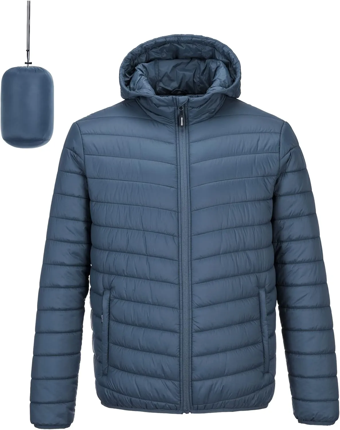 Outdoor Ventures Men's Lightweight Packable Hooded Puffer Jacket Insulated Winter Coat for Snow Ski Traveling