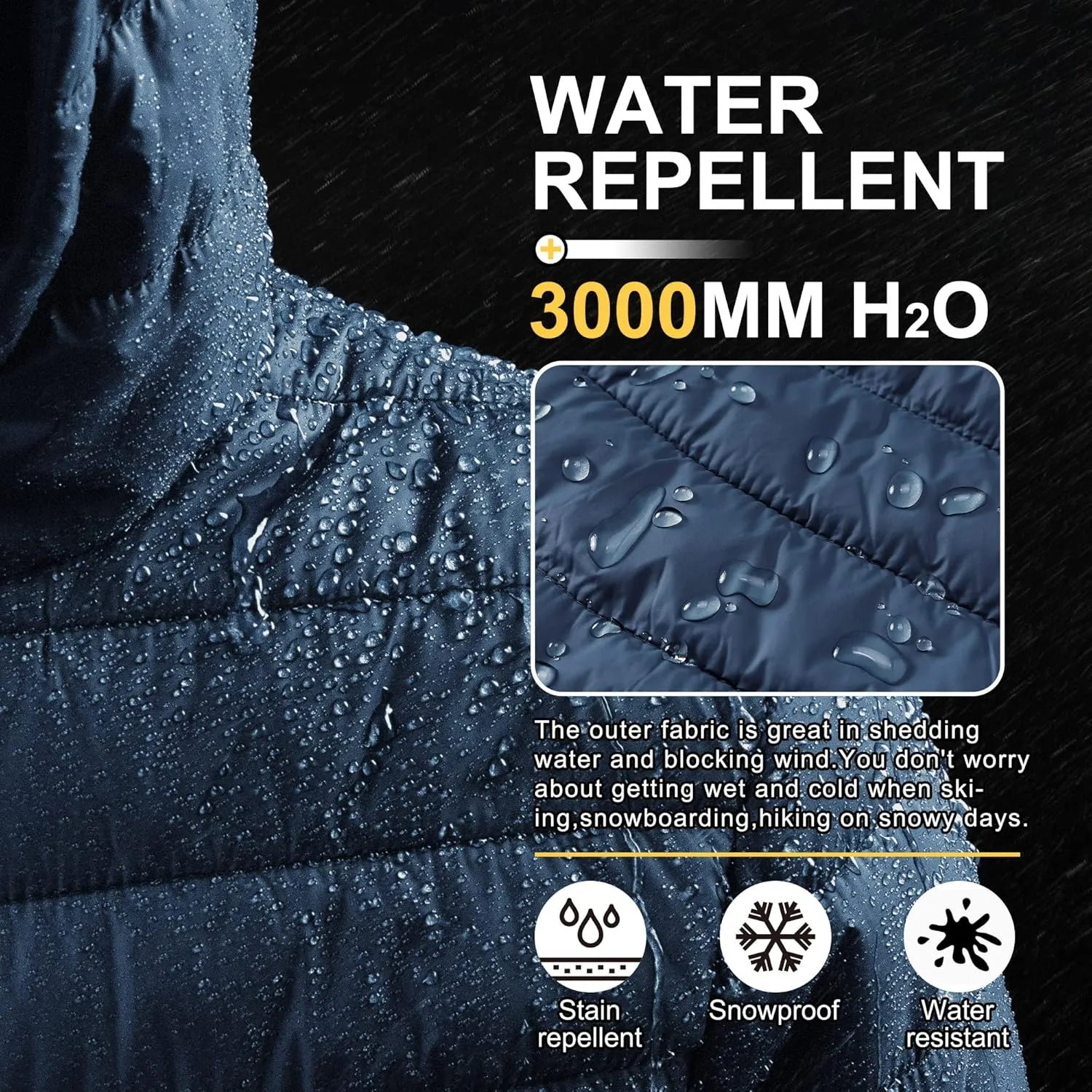 Outdoor Ventures Men's Lightweight Packable Hooded Puffer Jacket Insulated Winter Coat for Snow Ski Traveling