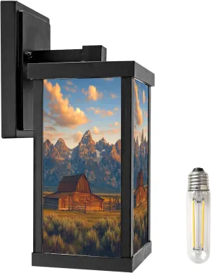 Outdoor Wall Lights Moulton Barn Tetons Morning Light Black Patio Light Fixture Waterproof Wall Sconce Lamp for Patio Deals Front Porch Decor Backyard Garage