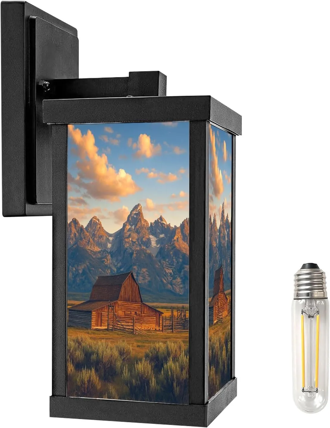 Outdoor Wall Lights Moulton Barn Tetons Morning Light Black Patio Light Fixture Waterproof Wall Sconce Lamp for Patio Deals Front Porch Decor Backyard Garage