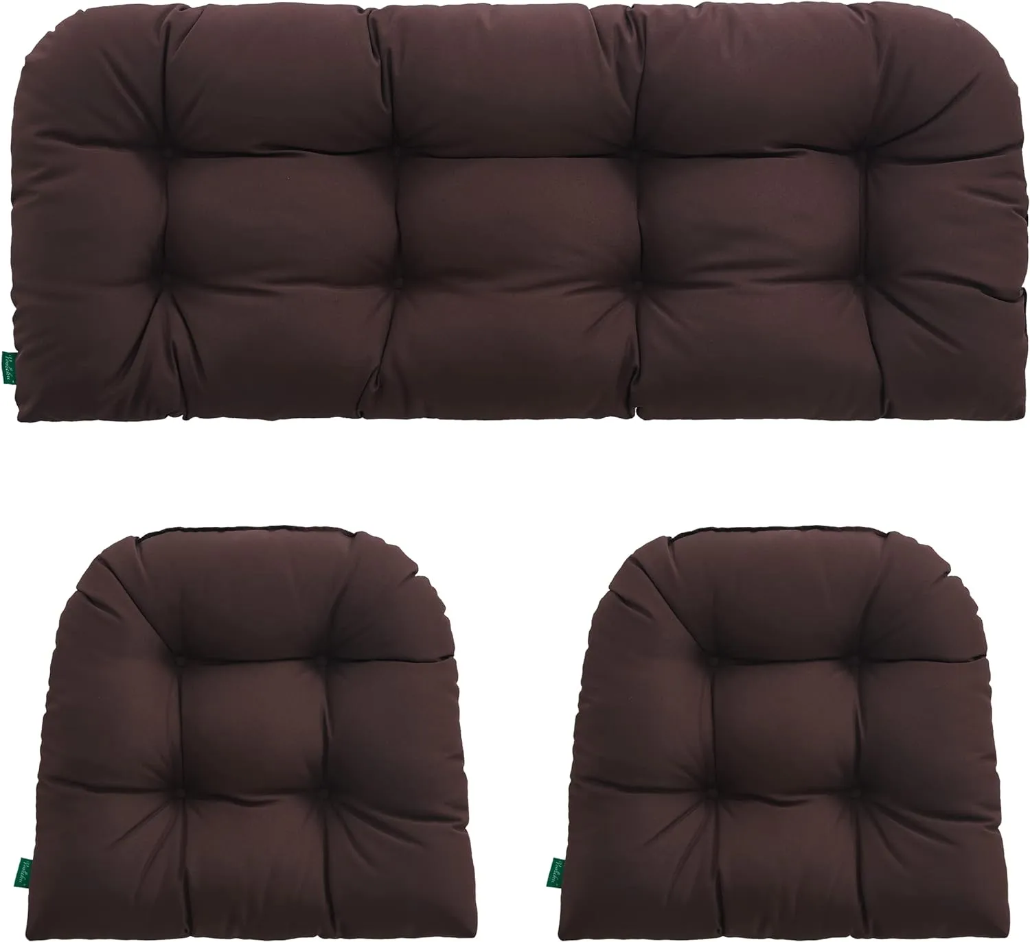 Outdoor/Indoor All Weather Tufted Wicker Chair Cushions of 3 Pieces, 1 Loveseat and 2 U-Shape Waterproof Cushions for Patio Furniture,Wicker Loveseat,Bench-Coffee