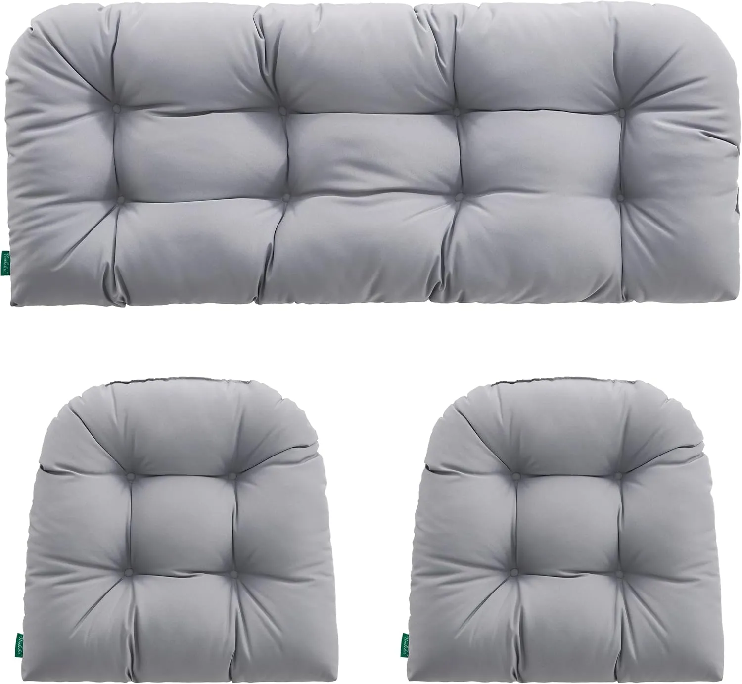 Outdoor/Indoor All Weather Tufted Wicker Chair Cushions of 3 Pieces, 1 Loveseat and 2 U-Shape Waterproof Cushions for Patio Furniture,Wicker Loveseat,Bench-Grey