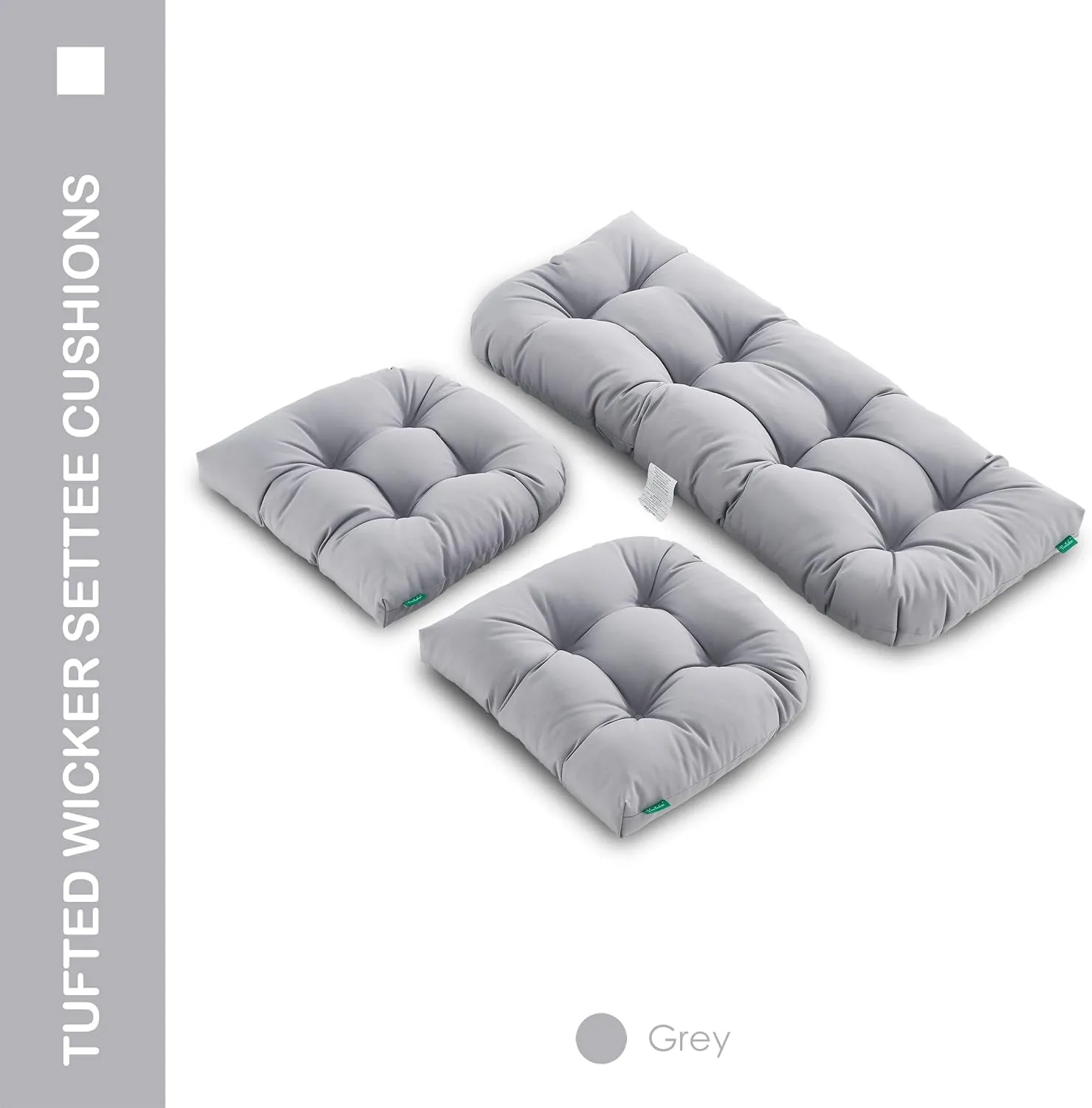 Outdoor/Indoor All Weather Tufted Wicker Chair Cushions of 3 Pieces, 1 Loveseat and 2 U-Shape Waterproof Cushions for Patio Furniture,Wicker Loveseat,Bench-Grey