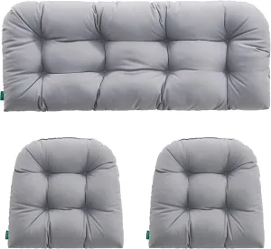Outdoor/Indoor All Weather Tufted Wicker Chair Cushions of 3 Pieces, 1 Loveseat and 2 U-Shape Waterproof Cushions for Patio Furniture,Wicker Loveseat,Bench-Grey