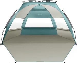 OutdoorMaster Beach Tent for 3-4 Person - Easy Setup and Portable Beach Shade Sun Shelter Canopy with UPF 50  UV Protection Removable Skylight Family Size