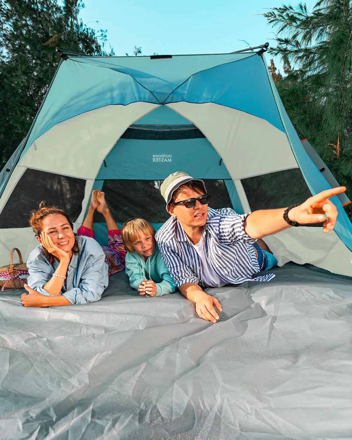 OutdoorMaster Beach Tent for 3-4 Person - Easy Setup and Portable Beach Shade Sun Shelter Canopy with UPF 50  UV Protection Removable Skylight Family Size