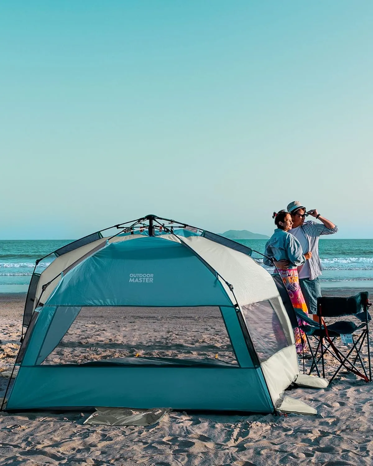 OutdoorMaster Beach Tent for 3-4 Person - Easy Setup and Portable Beach Shade Sun Shelter Canopy with UPF 50  UV Protection Removable Skylight Family Size
