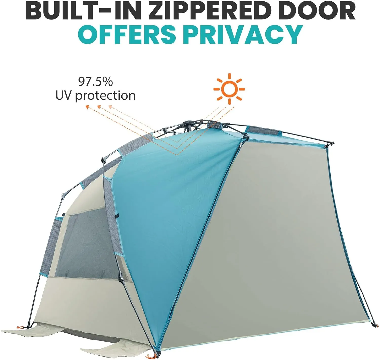 OutdoorMaster Beach Tent for 3-4 Person - Easy Setup and Portable Beach Shade Sun Shelter Canopy with UPF 50  UV Protection Removable Skylight Family Size