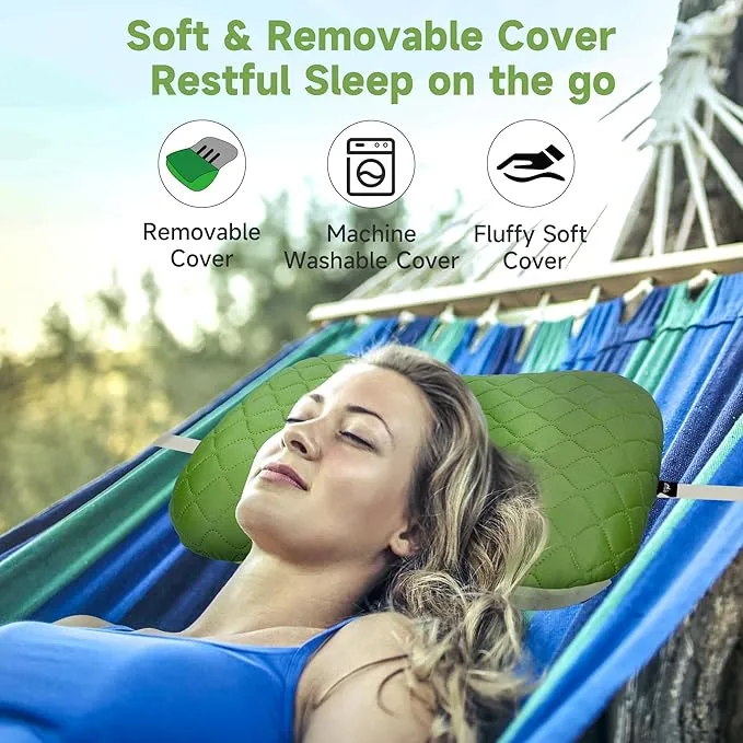 OUTSKIRT Inflatable Travel Pillow, 2-in-1 Camping Pillows for Sleeping, Ergonomic & Lightweight Small Backpacking Pillow for Travel, Hiking, Camping & Outdoor Activities, Green