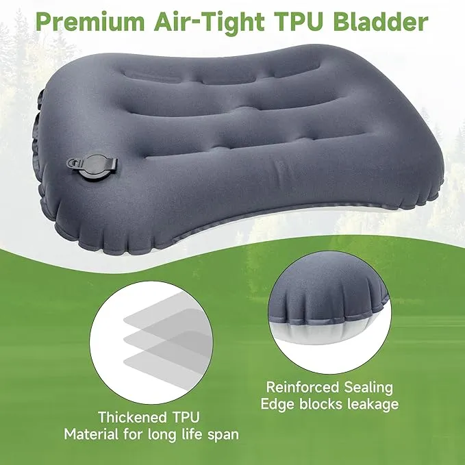 OUTSKIRT Inflatable Travel Pillow, 2-in-1 Camping Pillows for Sleeping, Ergonomic & Lightweight Small Backpacking Pillow for Travel, Hiking, Camping & Outdoor Activities, Green