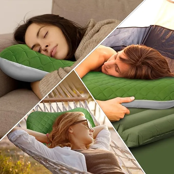 OUTSKIRT Inflatable Travel Pillow, 2-in-1 Camping Pillows for Sleeping, Ergonomic & Lightweight Small Backpacking Pillow for Travel, Hiking, Camping & Outdoor Activities, Green