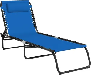 Outsunny Folding Chaise Lounge Chair, Patio Sun Tanning Chair, Outdoor Chaise Lounger with 4-Position Reclining Back, Breathable Mesh Seat for Beach, Poolside, Yard, Blue
