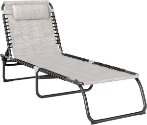 Outsunny Folding Chaise Lounge Chair, Patio Sun Tanning Chair, Outdoor Chaise Lounger with 4-Position Reclining Back, Breathable Mesh Seat for Beach, Poolside, Yard, Cream White