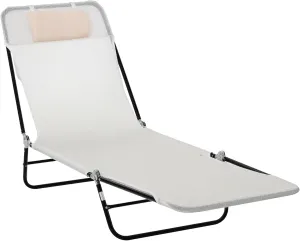 Outsunny Folding Chaise Lounge Chair, Pool Sun Tanning Chair, Outdoor Lounge Chair with Reclining Back, Breathable Mesh Seat, Headrest for Beach, Yard, Patio, Cream White