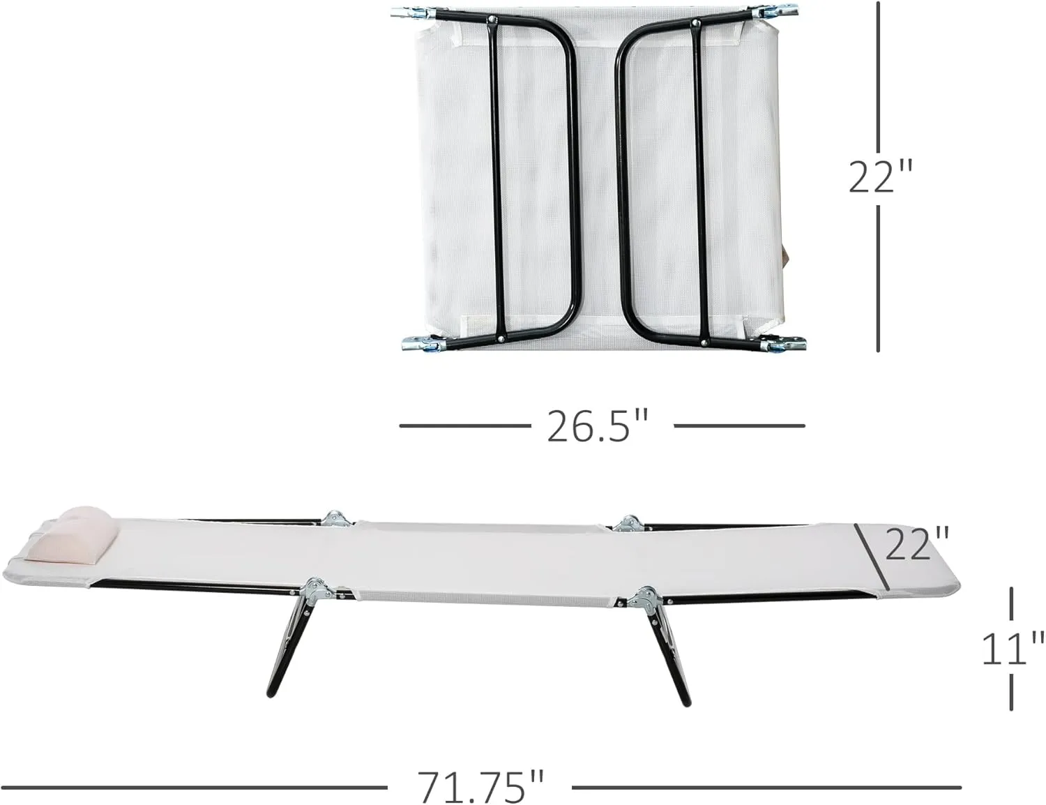 Outsunny Folding Chaise Lounge Chair, Pool Sun Tanning Chair, Outdoor Lounge Chair with Reclining Back, Breathable Mesh Seat, Headrest for Beach, Yard, Patio, Cream White