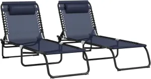 Outsunny Folding Chaise Lounge Chair Set of 2, Patio Sun Tanning Chair, Outdoor Chaise Lounger with 4-Position Reclining Back, Breathable Mesh Seat for Beach, Poolside, Dark Blue