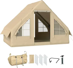 Outsunny Inflatable Camping Tent with Hand Pump, Easy Setup 4 Season Blow Up Tent, Waterproof and Windproof Glamping Tent, Luxury Inflatable Tent with Mesh Windows, Doors and Carry Bag, for 3 People