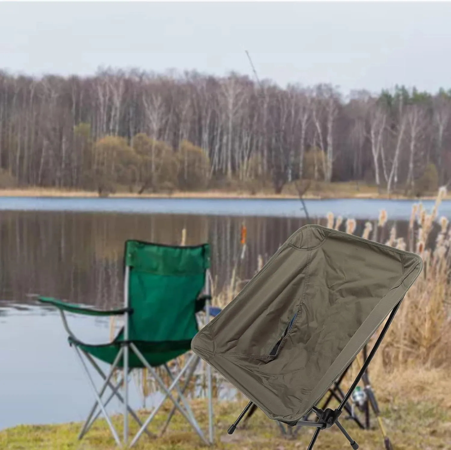 Oversize Padded Camping Moon Chair Portable Moon Chair with Carry Bag Foldable Lightweight Sofa Chair with Soft Padded Seat Backpacking Chair Foldable Chair for Hiking Fishing(Green)