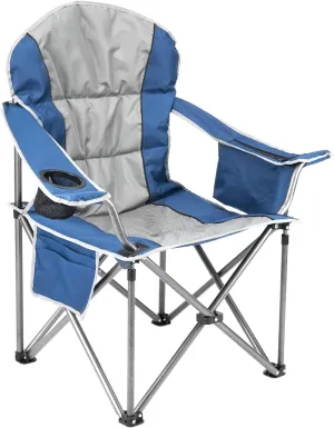 Oversized Camping Folding Chair, 500 lbs Support with Padded Cushion Cooler Pockets, Portable for Outdoor, Heavy Duty Collapsible Chairs for Sports Garden Beach Fishing (Blue Grey)