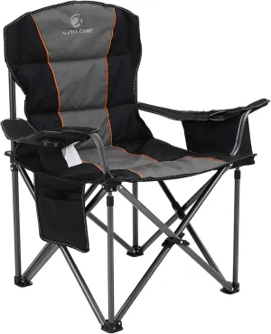 Oversized Camping Folding Chair Heavy Duty Support 450 LBS Steel Frame Collapsible Padded Arm Chair with Cup Holder Black