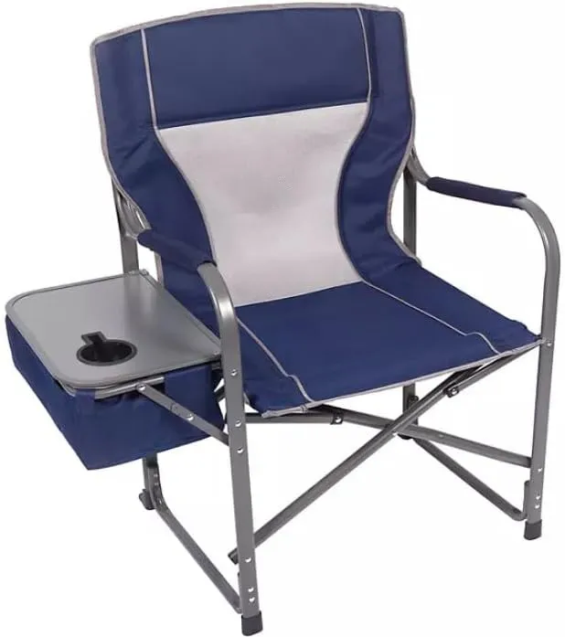 Oversized Director's Chair with Fold-Away Insulated Cooler and Side Table, Padded Arms and Headrest - Choose Your Color, 350 lbs Weight Capacity (Deep Cobalt)