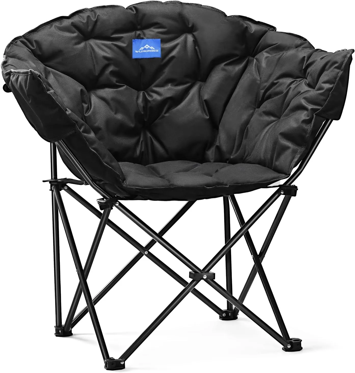 Oversized Padded Moon Leisure Portable Stable Comfortable Folding Chair with Carry Bag for Camping,Outdoor,Garden,Party,Supports 330LBS, Black