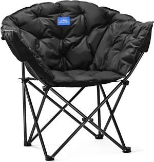 Oversized Padded Moon Leisure Portable Stable Comfortable Folding Chair with Carry Bag for Camping,Outdoor,Garden,Party,Supports 330LBS, Black