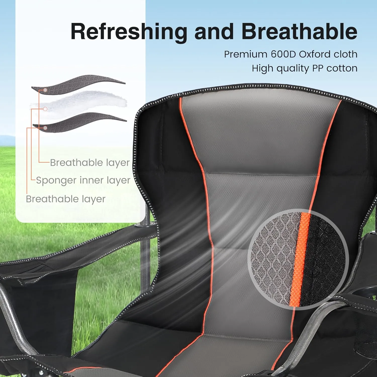 Oversized Portable Camping Folding Chair, Heavy Duty Foldable Outdoor Chair, Camp Chair with Cup Holder and Cooler Bag for Caamping, Travel, Support 450 LBS,2 Pack, Black…