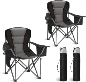 Oversized Portable Camping Folding Chair, Heavy Duty Foldable Outdoor Chair, Camp Chair with Cup Holder and Cooler Bag for Caamping, Travel, Support 450 LBS,2 Pack, Black…