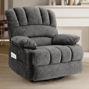 Oversized Recliner Chair,360 Swivel Rocker Recliner for Big and Tall,Manual Glider Lazy Recliners for Adults,Living Room Chairs,High Back,Wide Seat,Large Footrest(Gray)