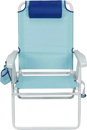 Oversized Reclining Beach Chair – 4 Positions, Teal Blue, 16.5" Seat Height, 350 lb Capacity, Mesh Storage Pocket, Padded Strap, Adjustable Headrest, Recycled Fabric
