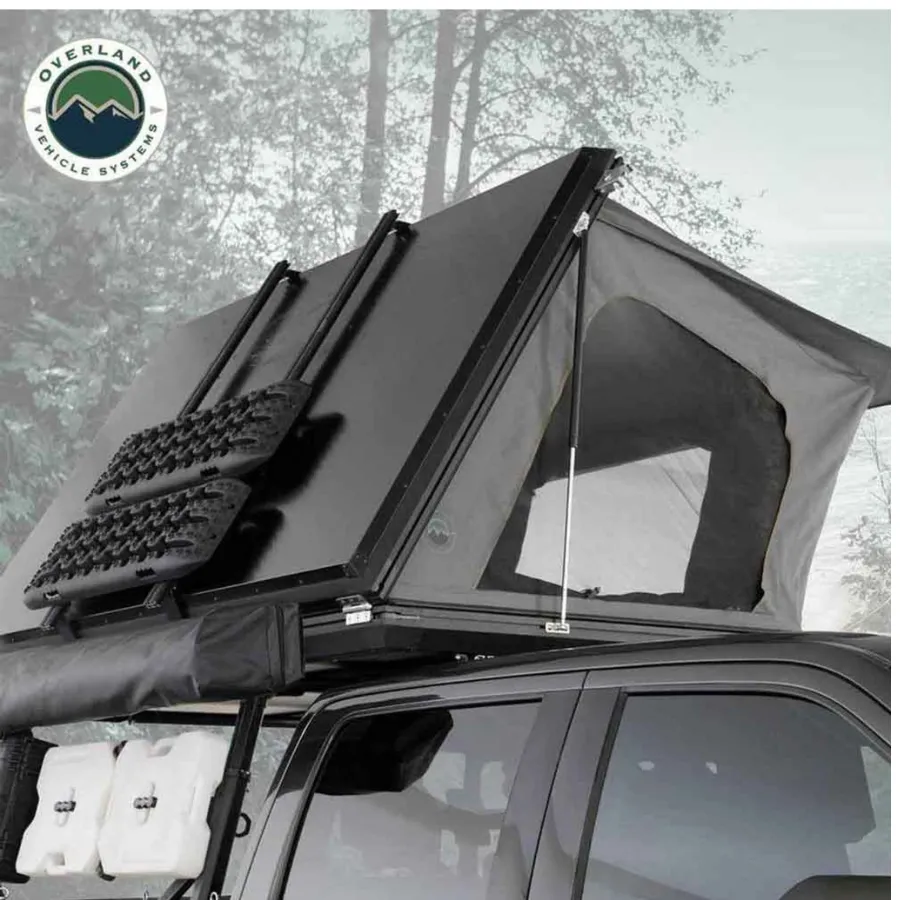OVS HD Sidewinder Side Load Aluminum Hard Shell Roof Top Tent, Grey Body & Green Trim