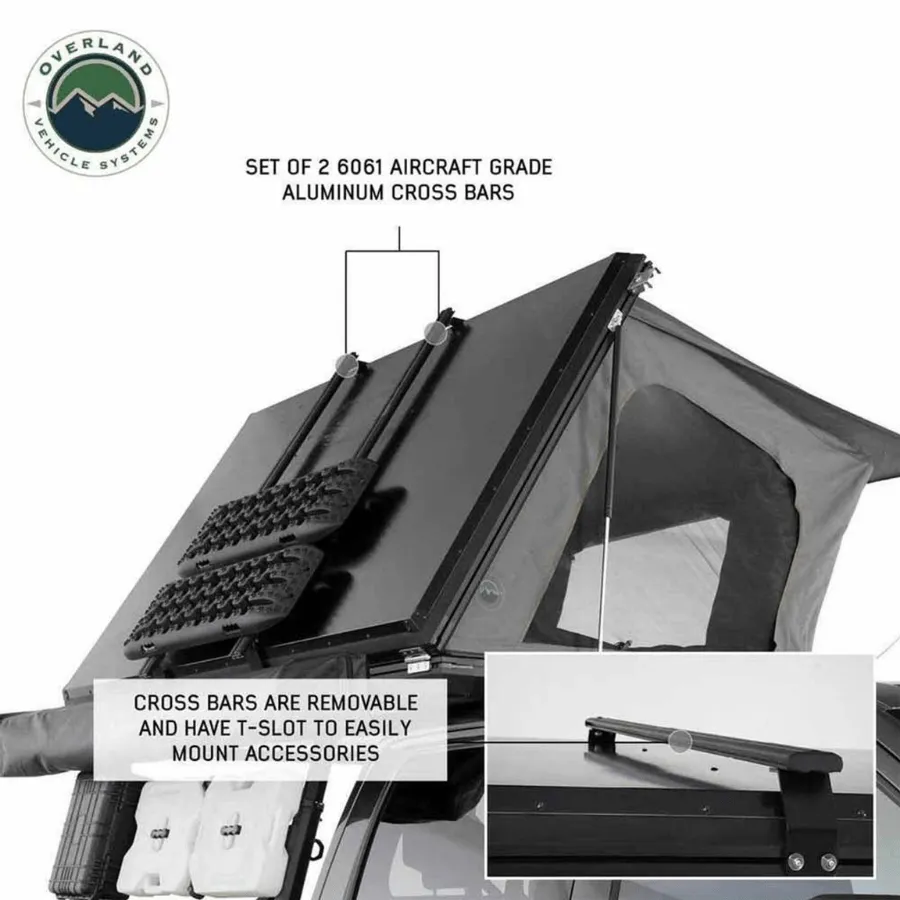 OVS HD Sidewinder Side Load Aluminum Hard Shell Roof Top Tent, Grey Body & Green Trim
