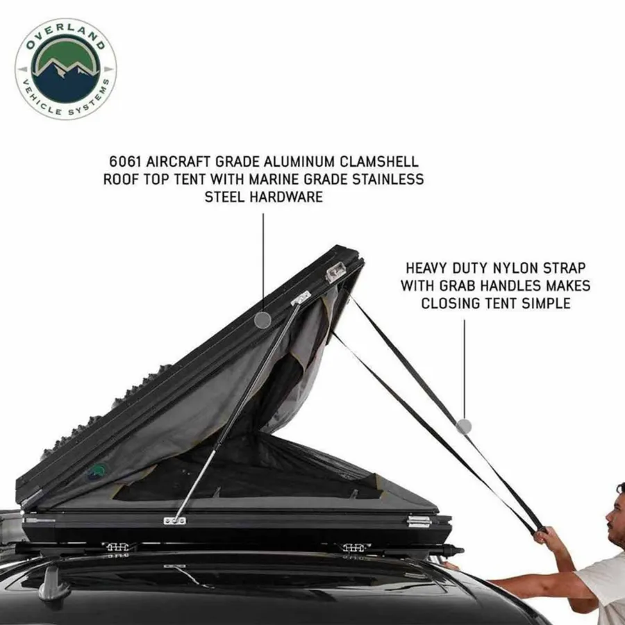 OVS HD Sidewinder Side Load Aluminum Hard Shell Roof Top Tent, Grey Body & Green Trim